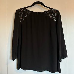 Sequin shoulder detail 3/4 sleeve blouse